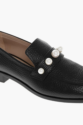 Textured Leather GOLDIE Loafers with Pearl Detail