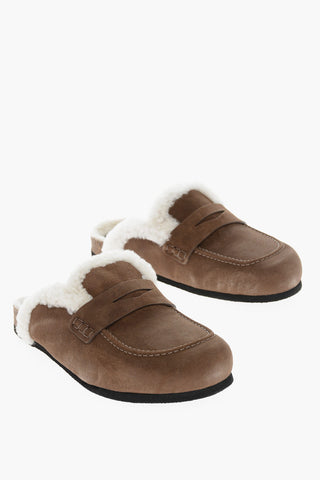 Shearling Lining Suede Penny Mules