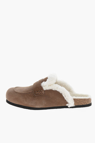 Shearling Lining Suede Penny Mules