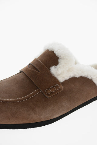 Shearling Lining Suede Penny Mules
