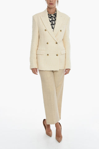 Blazer Doppiopetto in Misto Tweed di Cotone