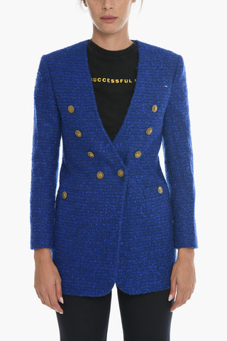 Double-breasted Tweed Wool Blend Blazer