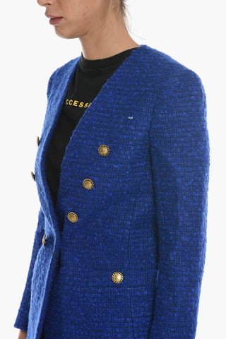 Double-breasted Tweed Wool Blend Blazer