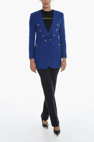 Double-breasted Tweed Wool Blend Blazer