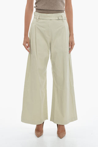 Double-pleated Wide Leg Pants with Belt