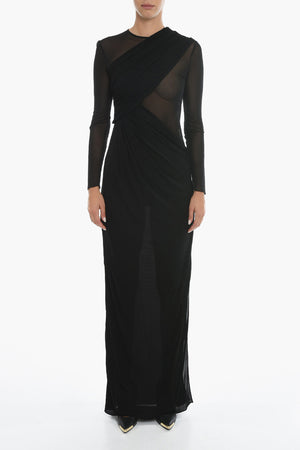 Asymmetric Draped Dress with Semi-Sheer Details