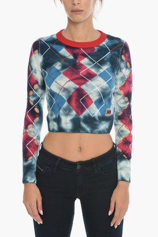 Argyle Motif Wool M-AGDA Sweater with Cut-Out Details