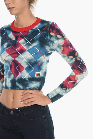 Argyle Motif Wool M-AGDA Sweater with Cut-Out Details