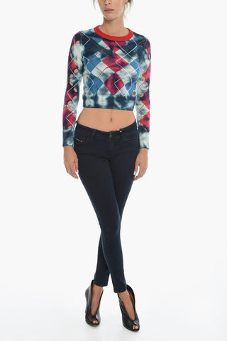 Argyle Motif Wool M-AGDA Sweater with Cut-Out Details
