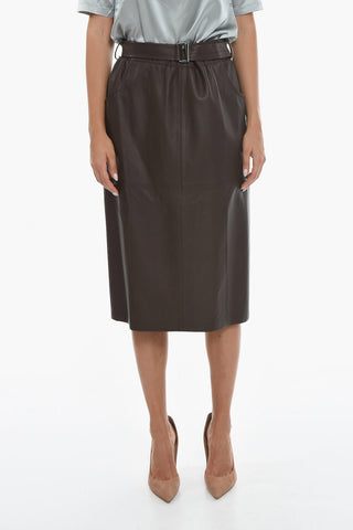 Belted Leather Longuette Skirt