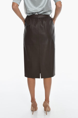 Belted Leather Longuette Skirt