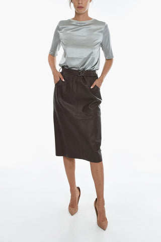 Belted Leather Longuette Skirt