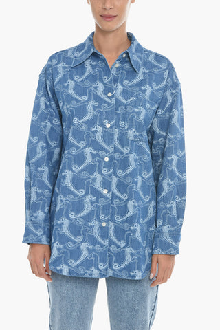 All-Over Seahorses Printed Denim EILISH Shirt