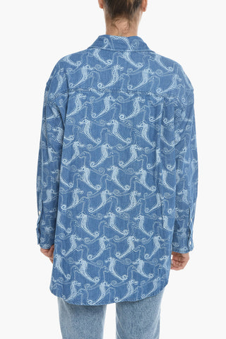 All-Over Seahorses Printed Denim EILISH Shirt