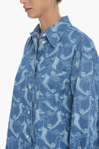 All-Over Seahorses Printed Denim EILISH Shirt