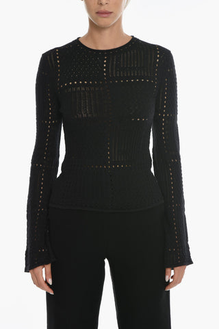 Crew Neck Cashmere Blend Sweater with Lantern Sleeves