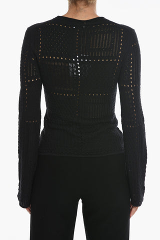 Crew Neck Cashmere Blend Sweater with Lantern Sleeves