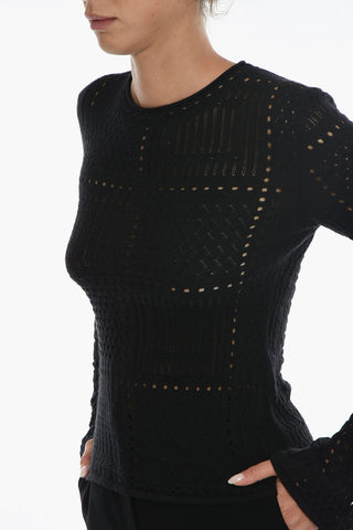 Crew Neck Cashmere Blend Sweater with Lantern Sleeves
