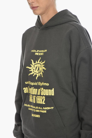 Fleeced Cotton PARADISE FESTIVAL Hoodie with Front Print