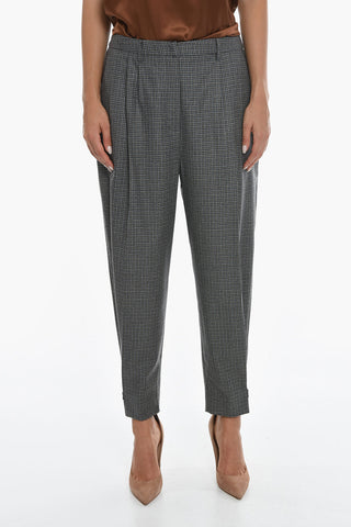 Pantaloni In Lana SLOUCHY A Quadretti Con Doppia Pince