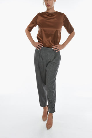 Pantaloni In Lana SLOUCHY A Quadretti Con Doppia Pince