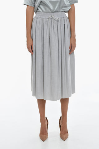 Pinstriped Longuette Skirt With Drawstrings