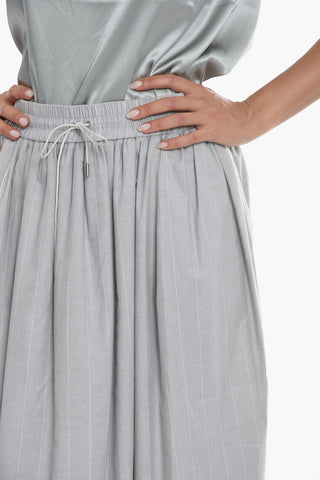 Pinstriped Longuette Skirt With Drawstrings