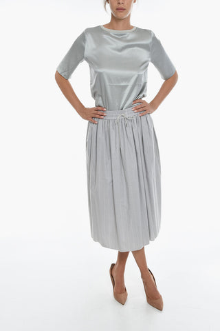 Pinstriped Longuette Skirt With Drawstrings