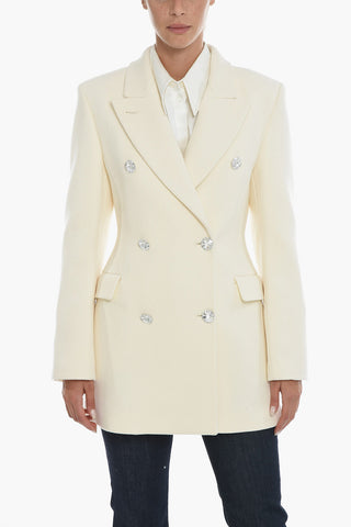 Double-breasted Wool Blend Blazer with Jewel Buttons