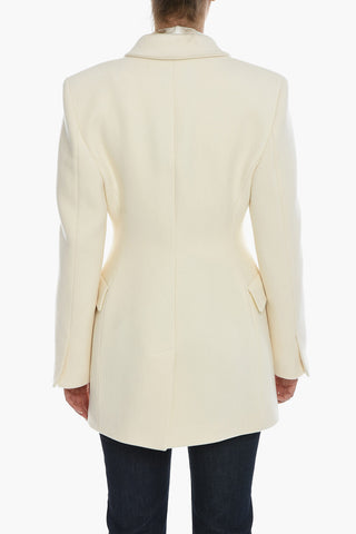 Double-breasted Wool Blend Blazer with Jewel Buttons
