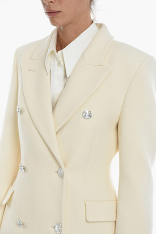 Double-breasted Wool Blend Blazer with Jewel Buttons