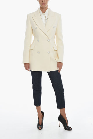 Double-breasted Wool Blend Blazer with Jewel Buttons