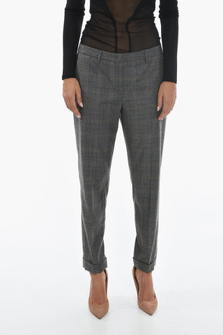 Checkered Regular Fit Pants With Cuffed Ankles