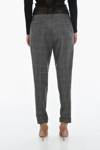 Checkered Regular Fit Pants With Cuffed Ankles
