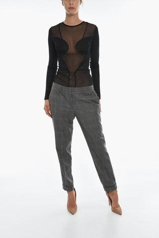 Checkered Regular Fit Pants With Cuffed Ankles