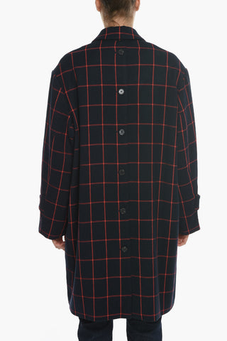 Windowpane Check Oversized Coat with Frogs
