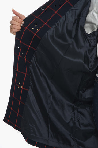 Windowpane Check Oversized Coat with Frogs