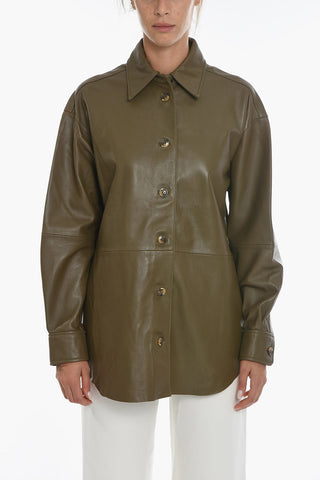 Leather KEYLA Overshirt with Contrast Buttons
