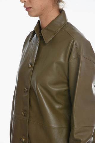 Leather KEYLA Overshirt with Contrast Buttons