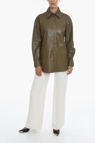 Leather KEYLA Overshirt with Contrast Buttons