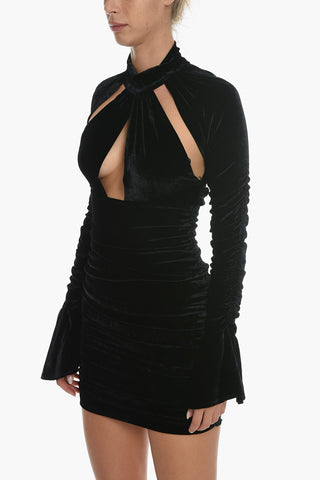 Draped Velour Sheath Dress with Cut-out