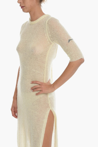 Abito Bareback in Misto Alpaca con Fiocco al Collo
