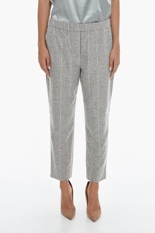 Elastic Waist Pinstriped Wool Blend Pants