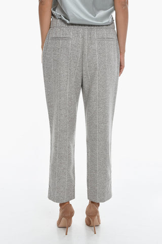 Elastic Waist Pinstriped Wool Blend Pants