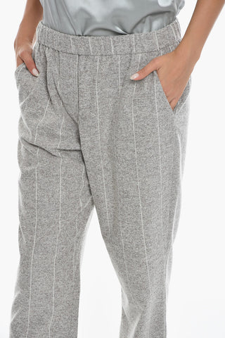 Elastic Waist Pinstriped Wool Blend Pants
