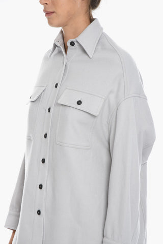 Overshirt a Maniche Lunghe con Tasche Utility in Misto Cashmere