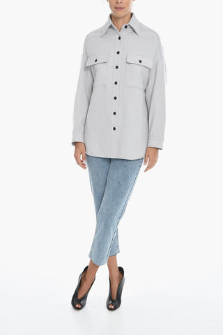 Overshirt a Maniche Lunghe con Tasche Utility in Misto Cashmere