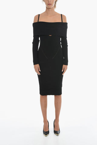 Ribbed Off-Shoulder Sheath Dress