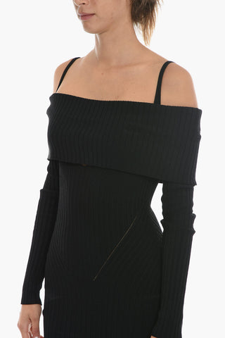 Ribbed Off-Shoulder Sheath Dress
