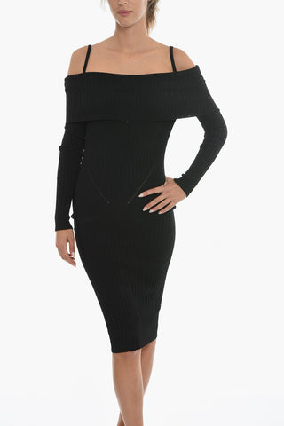 Ribbed Off-Shoulder Sheath Dress
